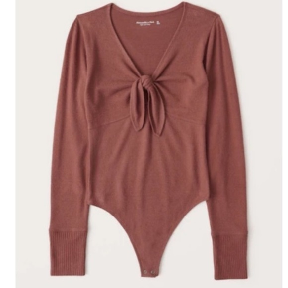 Abercrombie & Fitch Tops - ABERCROMBIE & FITCH BURNT ORANGE SOFT LONG SLEEVE V NECK TIE FRONT BODYSUIT